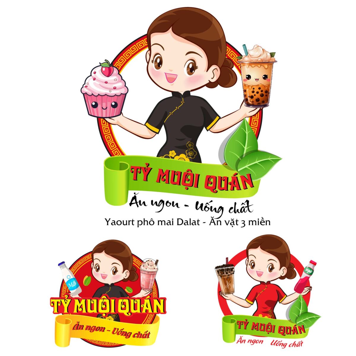 Logo chibi quán trà sữa, bánh cake