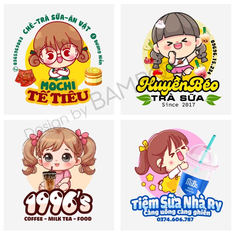 Logo chibi trà sữa ăn vặt